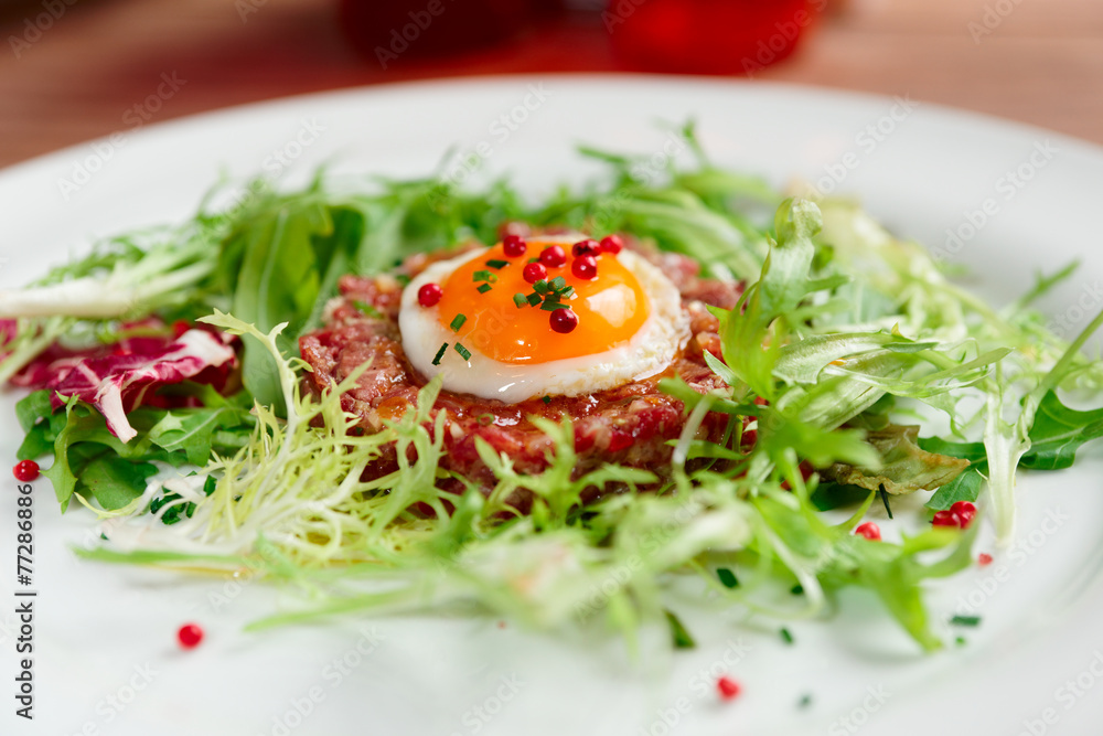 Beef tartare in plate