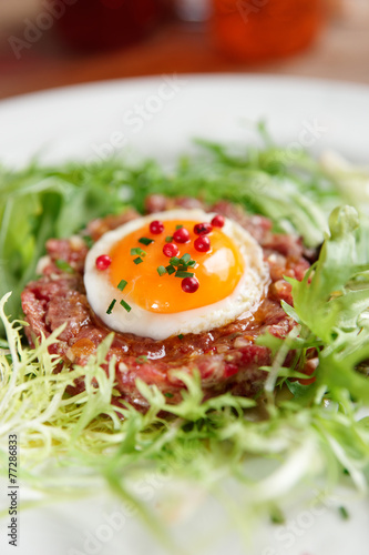 Beef tartare in plate