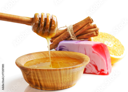 Spa setting with natural soap and sea salt