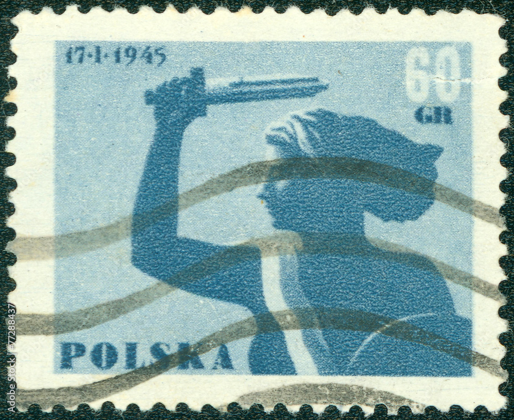 stamp printed in Poland shows monument of Nike - Warsaw Stock Photo | Adobe  Stock