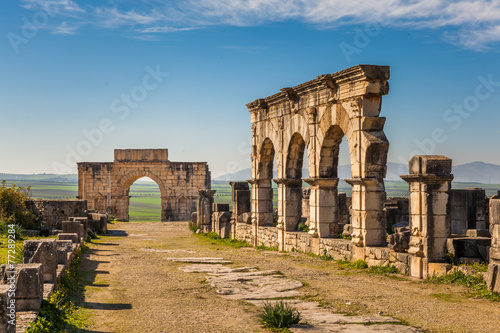 The Decumanus Maximus and the Triumphal Arch, Volubilis, Morocco photo