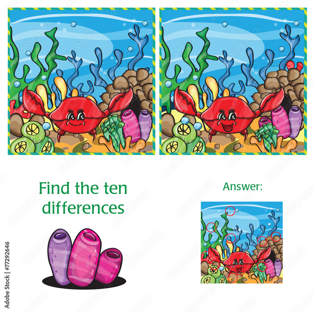 Visual Game find 10 differences with answer Stock Vector | Adobe Stock