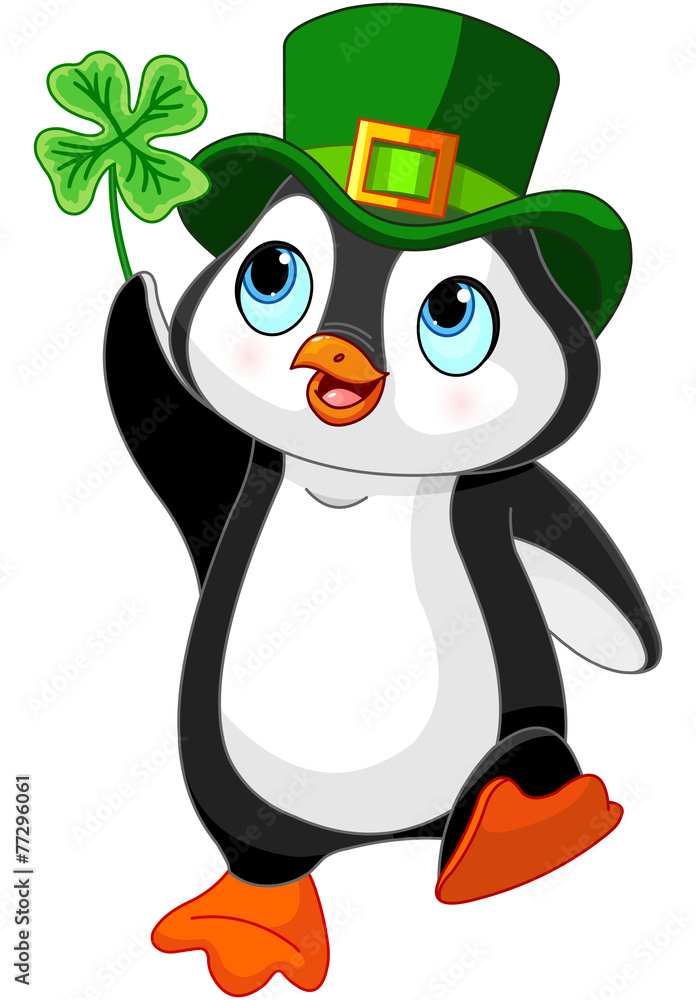 Fototapeta premium Penguin celebrates Saint Patrick Day