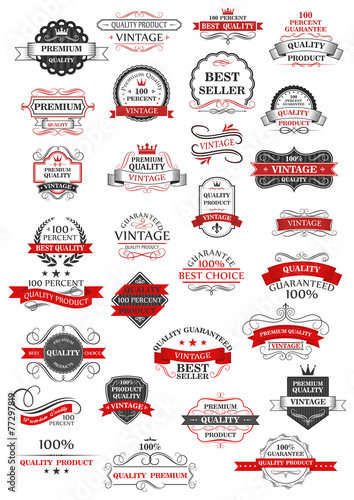 Retro set of bestseller, guarantee and quality labels