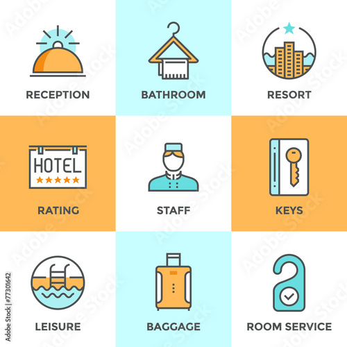 Hotel accommodation services line icons set