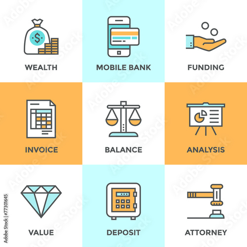 Banking and funding line icons set