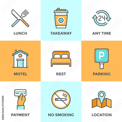 Motel services line icons set