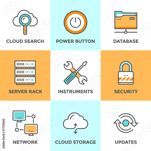 Cloud computing line icons set