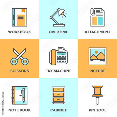 Office objects line icons set photo