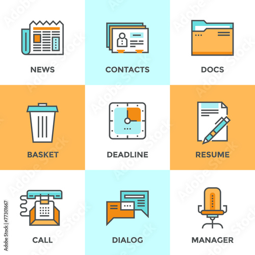 Office things line icons set