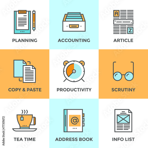 Paperwork in office line icons set