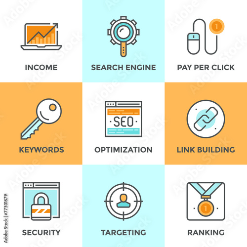 SEO and web optimization line icons set