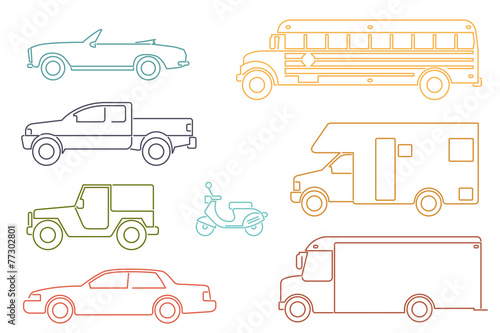 Line Icon Style Automotive Symbol Vector Set