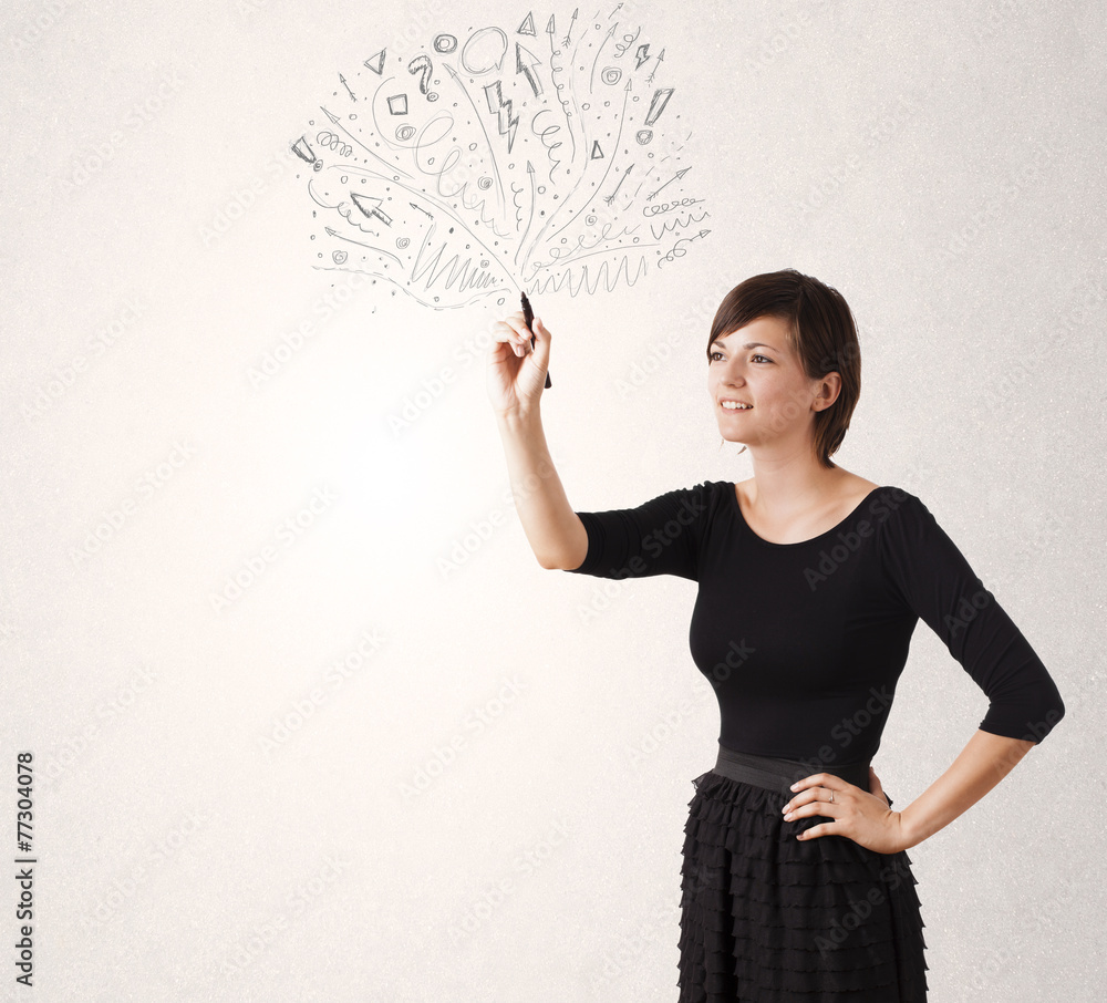 Young girl drawing and skteching abstract lines Young girl drawing and skteching abstract lines