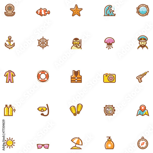 Sea vacations icon set