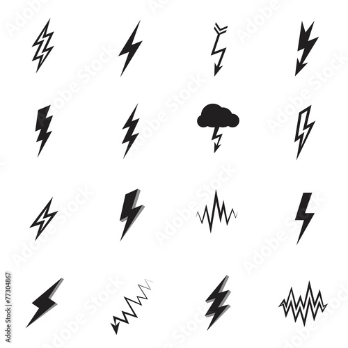 Set of lightning icons and flash symbols
