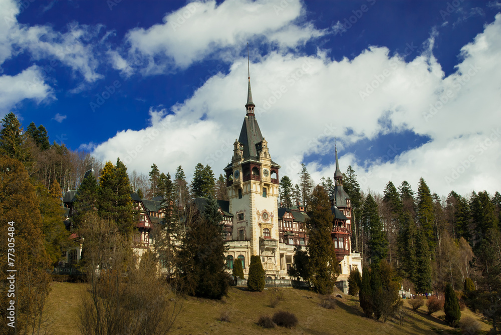 Peles Castle in the Carpathians Mountains, Romania.