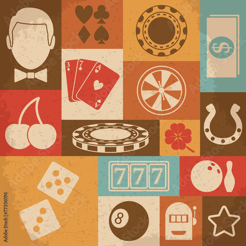 Casino retro icons set. Vector illustration