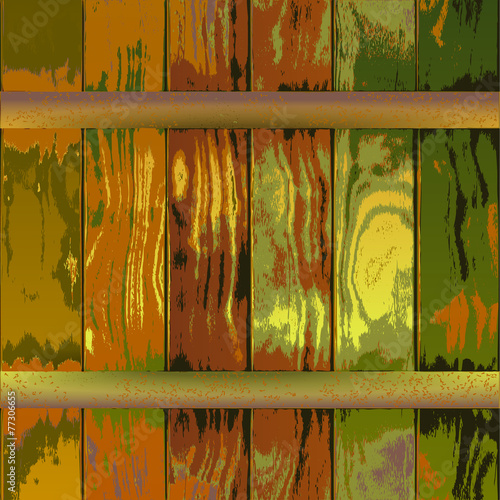 Wooden planks background with rusty metal bands
