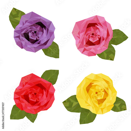 colourful four roses polygon vector