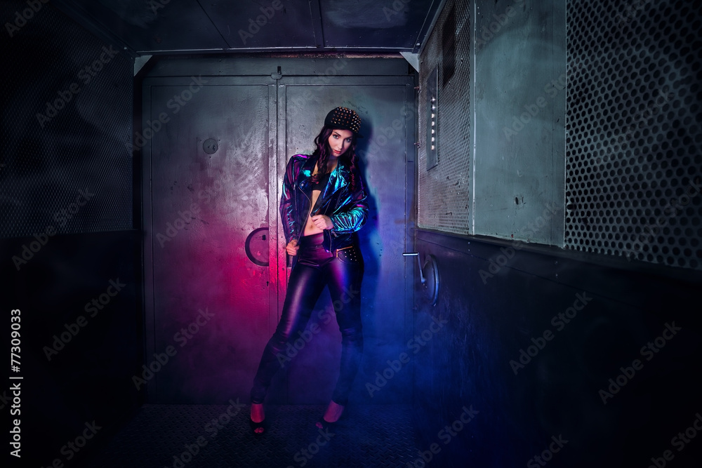 Beautiful young woman in the old elevator Beautiful young woman in the old elevator