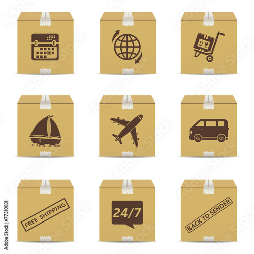 Cardboard box with delivery signs