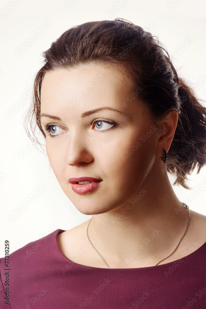 Woman in a burgundy dress that looks toward Woman in a burgundy dress that looks toward