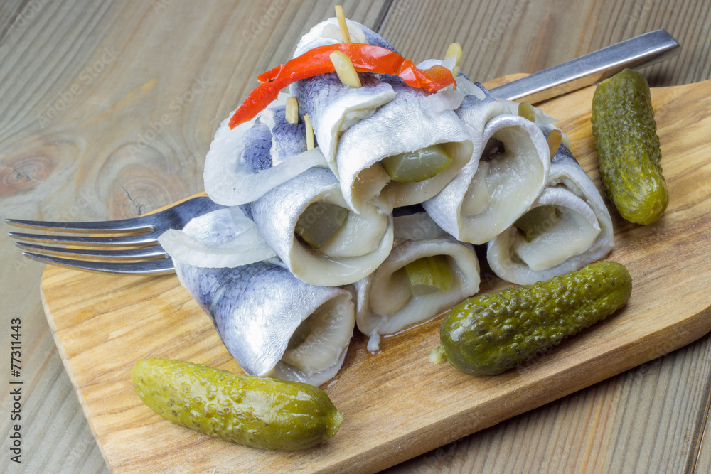 Rollmops Matjes Heringfilet StockFoto Adobe Stock