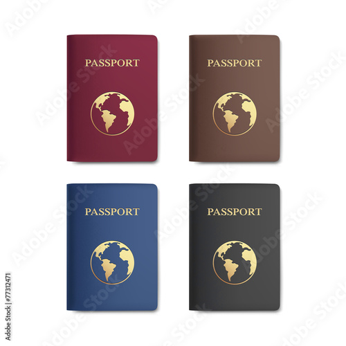 Vector Set of Passports with Map Isolated on White