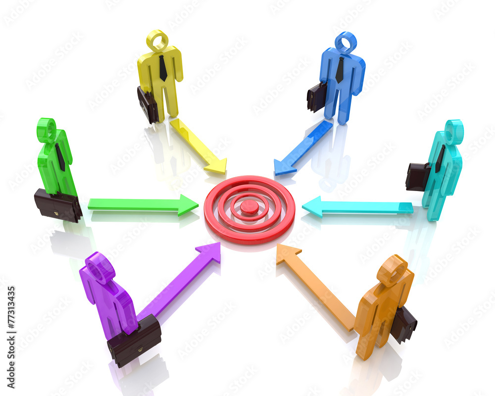 A group of competitors in a circle aiming for the same goal A group of competitors in a circle aiming for the same goal