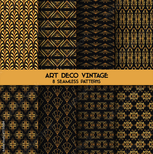 Art Deco Vintage Patterns - 8 Seanless Backgrounds - in vector