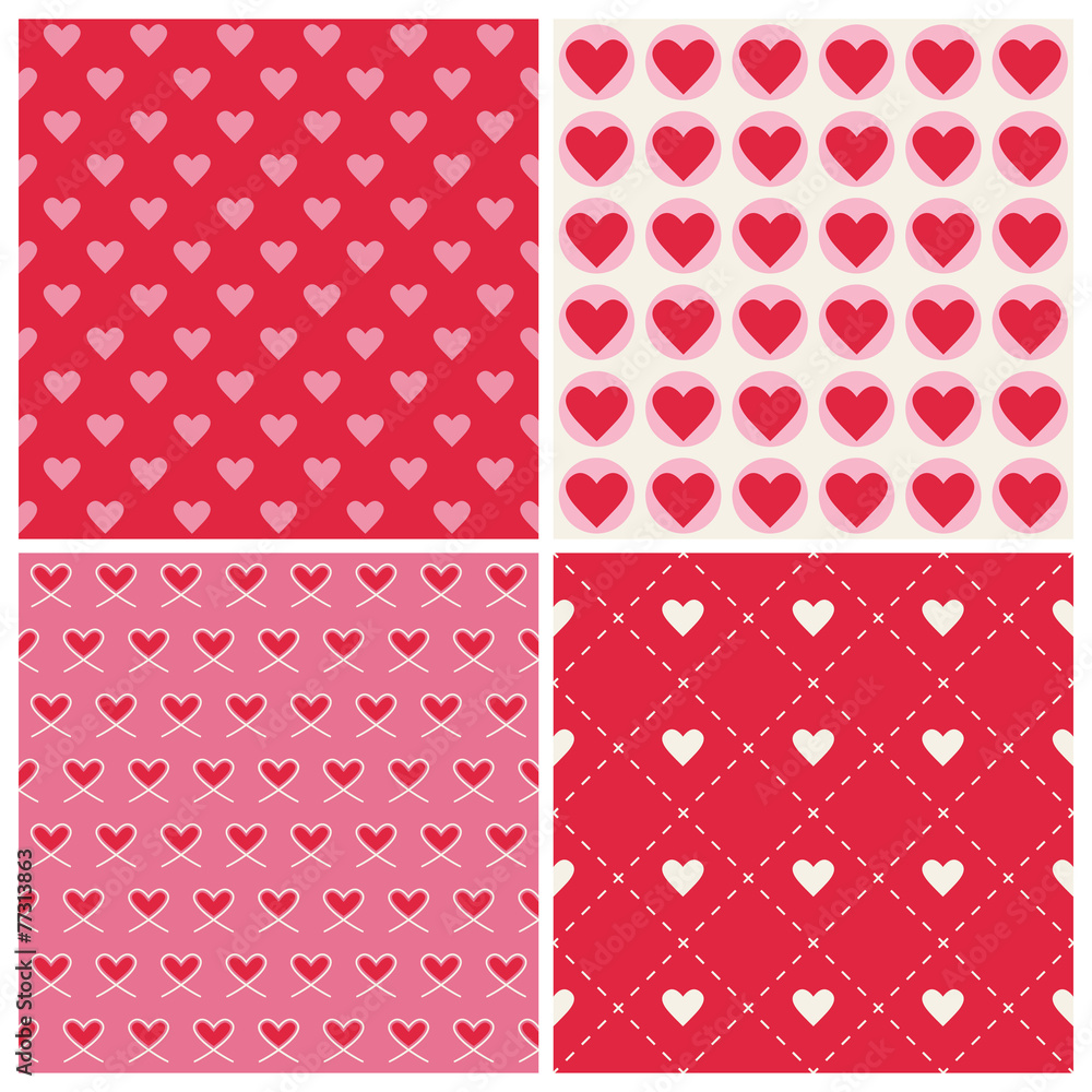 Valentine's Day Heart Patterns - 4 Seamless Backgrounds Valentine's Day Heart Patterns - 4 Seamless Backgrounds
