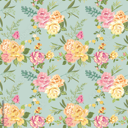 Seamless Flower Background - Shabby Roses - pattern in vector