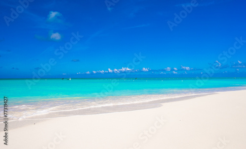 White sandy beach with turquoise water at perfect island © travnikovstudio