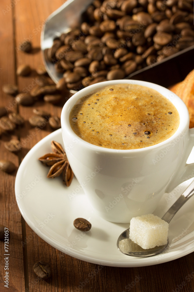 cup of coffee on wood