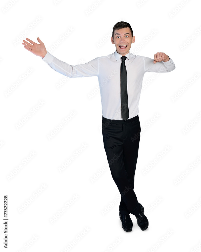 Business man amazed presenting something Business man amazed presenting something