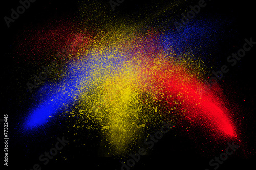 Freeze motion of colorful powder exploding
