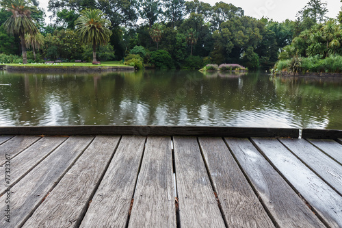 Empty wooden deck with nature background