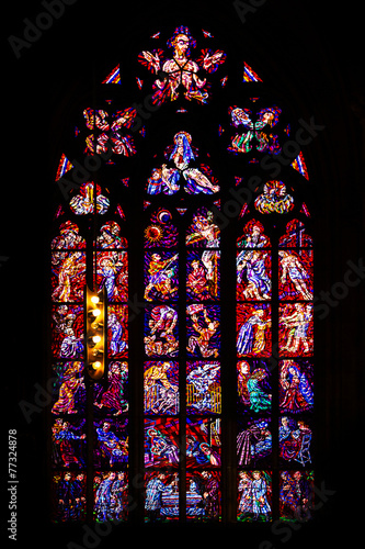 Central stained glass church of St. Vitus in the Czech Republic