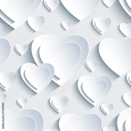 Grey seamless pattern with 3d hearts for Day Valentine