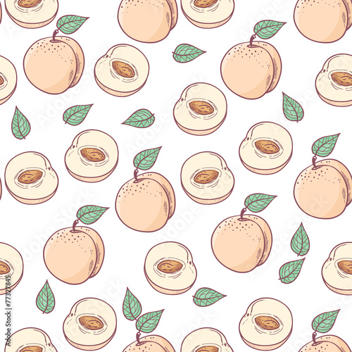 Hand drawn peach with slice seamless pattern