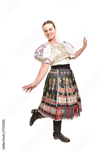 Young beautiful singer posing in traditional costume, slovakian