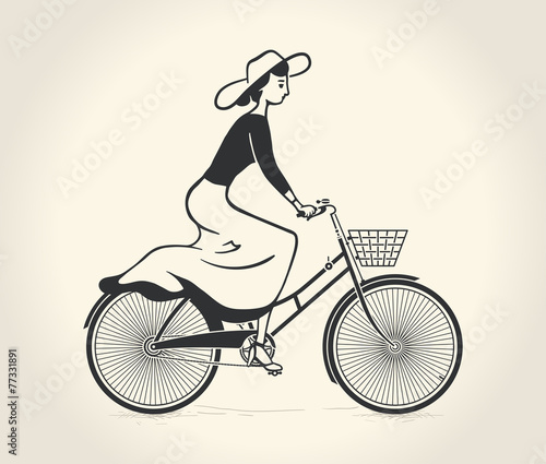 Vector illustration of lady ride a vintage bicycle