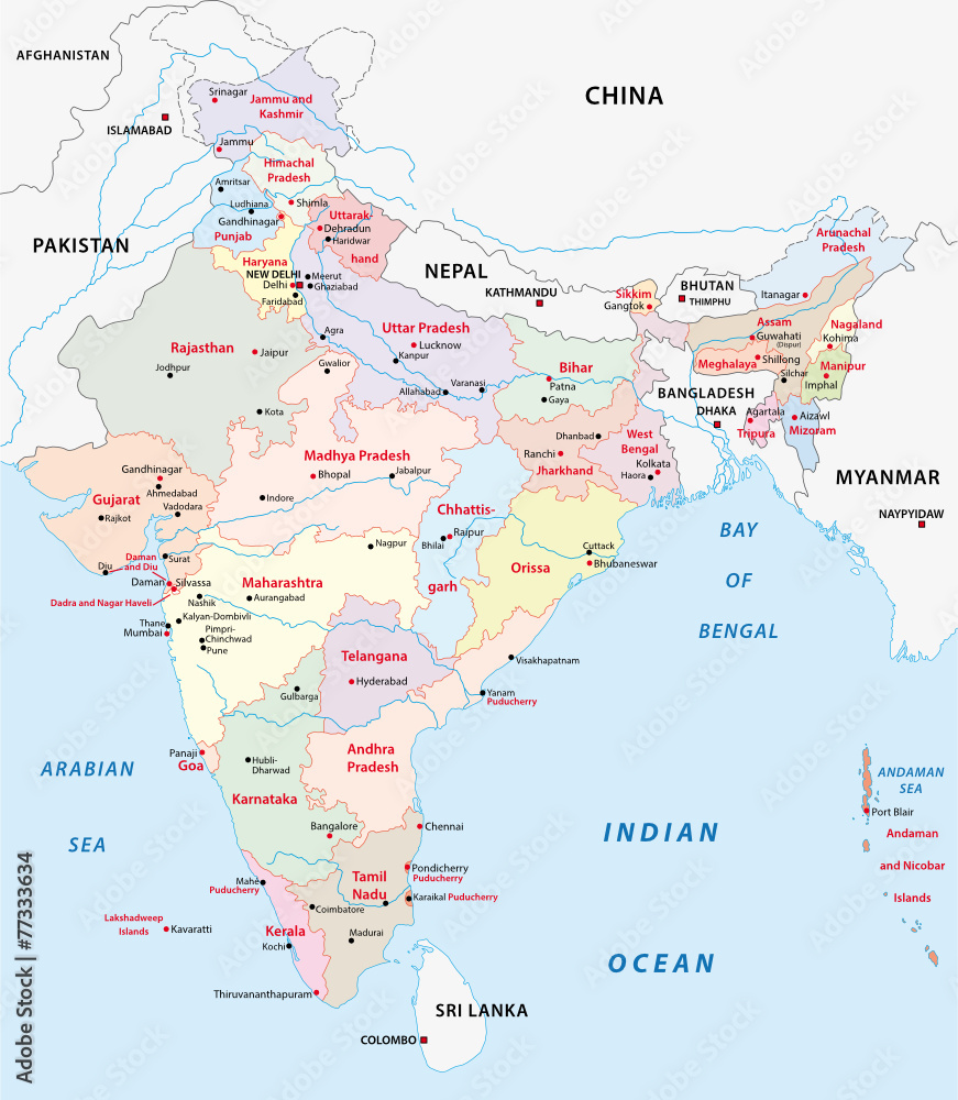 india administrative map 2015 including Telangana