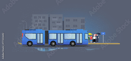 Bus station on rain