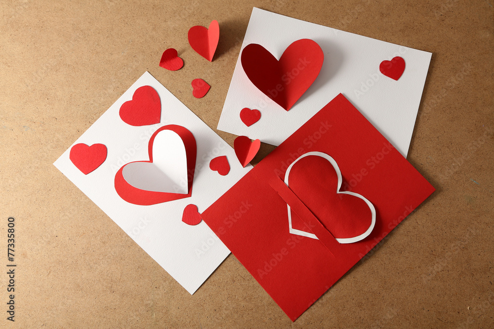Beautiful hand made post cards with paper hearts Beautiful hand made post cards with paper hearts