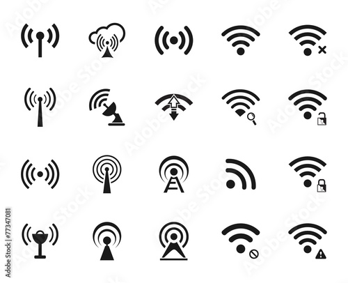 Set of twenty different black vector wi-fi and wireless icons