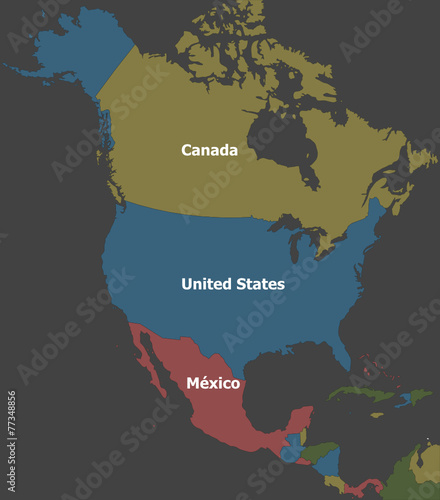 Highly detailed political north america map