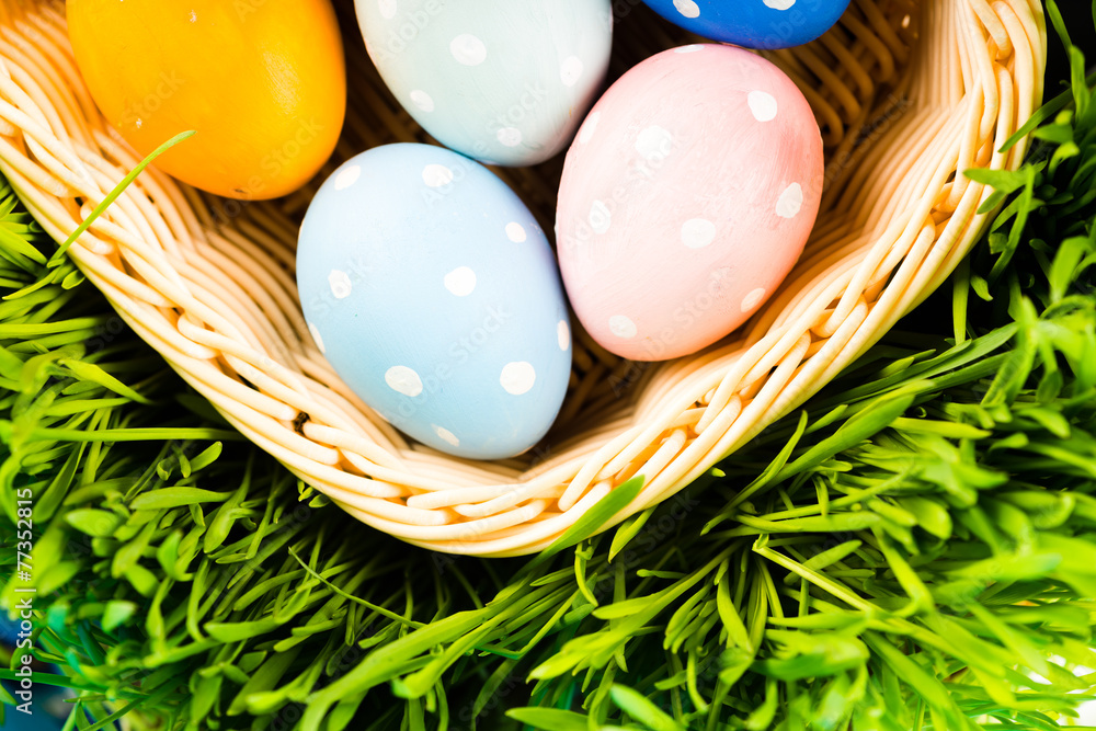 Obraz premium Easter basket on grass in the sunshine