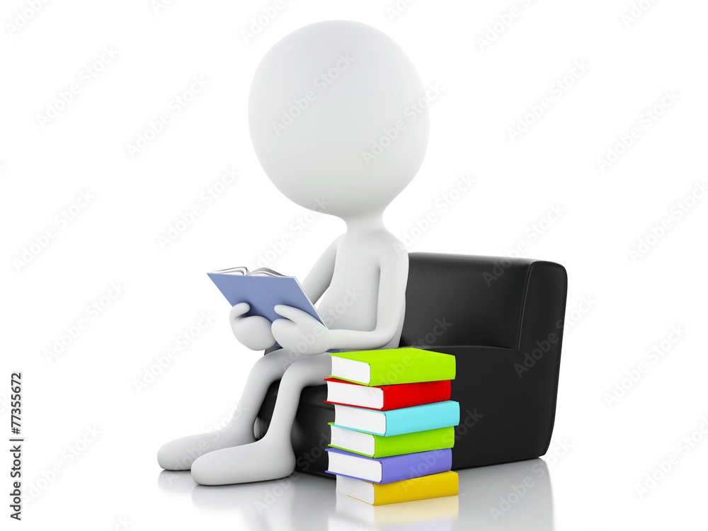 3d white people reading a book on white background. 3d white people reading a book on white background.